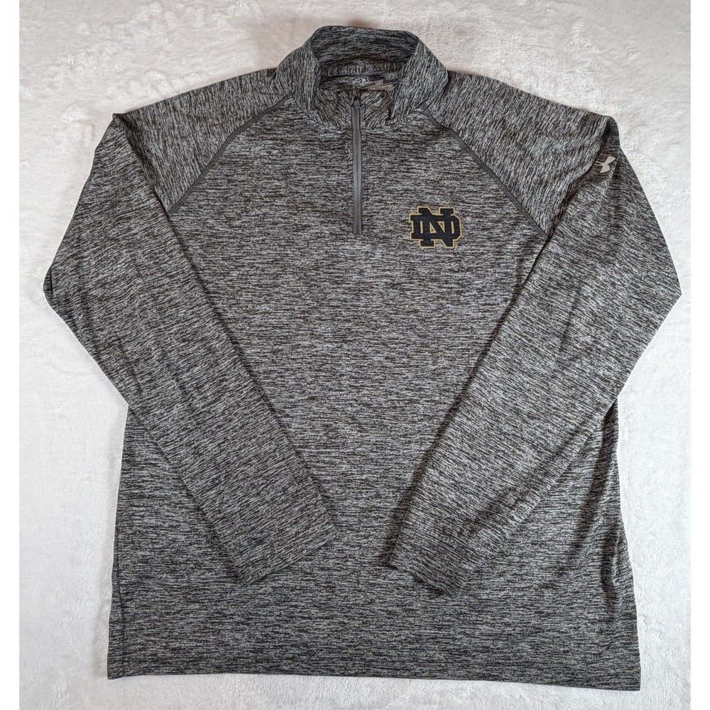 Under Armour Notre Dame Mens Sz L Gray 1/4 Zip Performance Long‎ Sleeve Heatgear